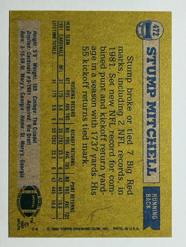 1982 Topps #472 Stump Mitchell RC