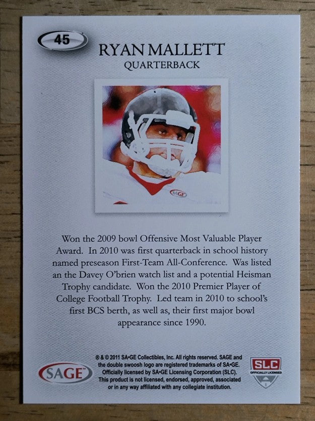 2011 SAGE HIT #45 Ryan Mallett Art