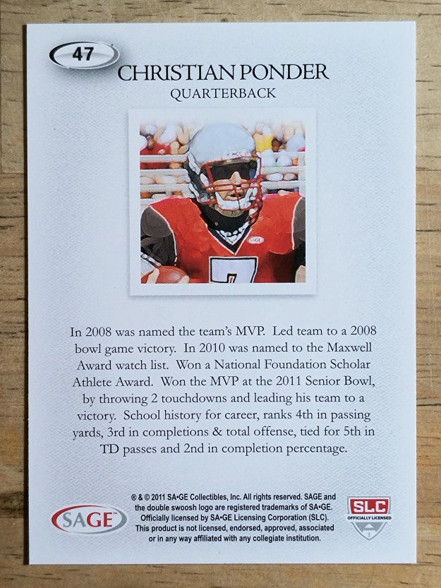 2011 SAGE HIT #47 Christian Ponder Art