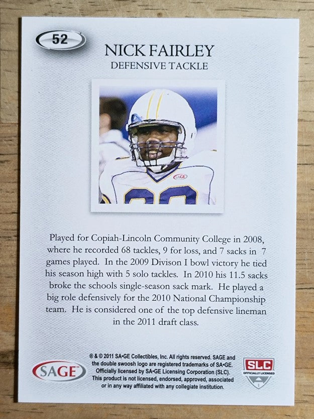 2011 SAGE HIT #52 Nick Fairley Art
