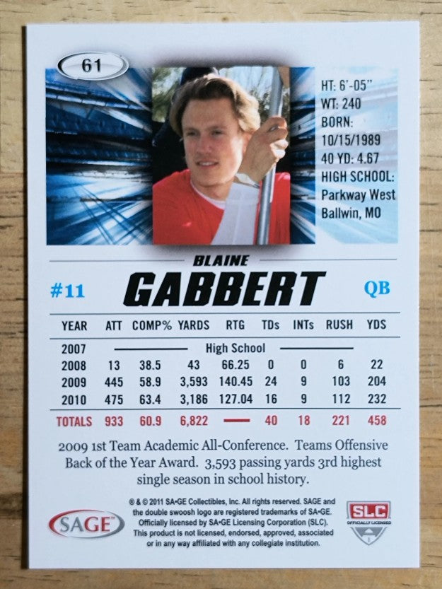 2011 SAGE HIT #61 Blaine Gabbert