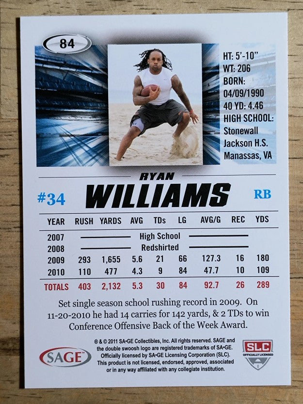 2011 SAGE HIT #84 Ryan Williams
