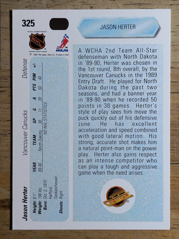 1990-91 Upper Deck #325 Jason Herter RC
