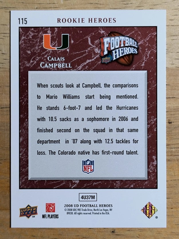 2008 Upper Deck Heroes #115 Calais Campbell RC