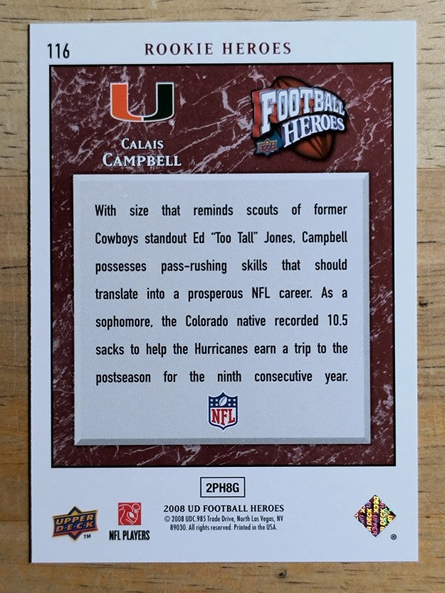 2008 Upper Deck Heroes #116 Calais Campbell RC