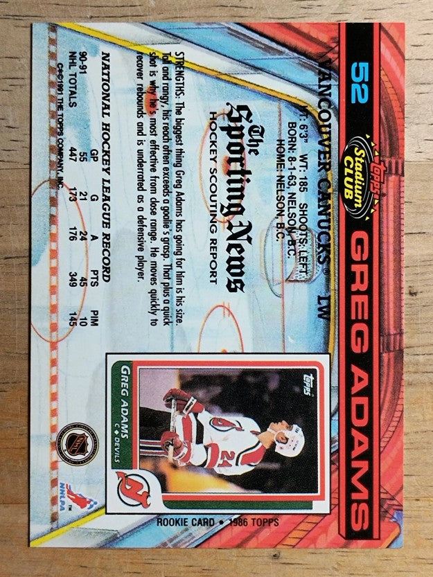 1991-92 Stadium Club #52 Greg Adams