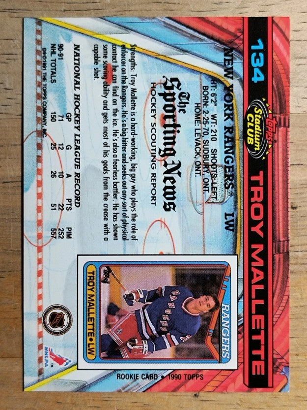 1991-92 Stadium Club #134 Troy Mallette