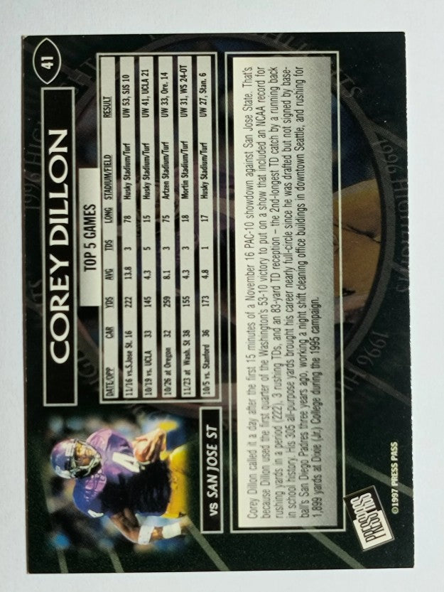 1997 Press Pass #41 Corey Dillon HL