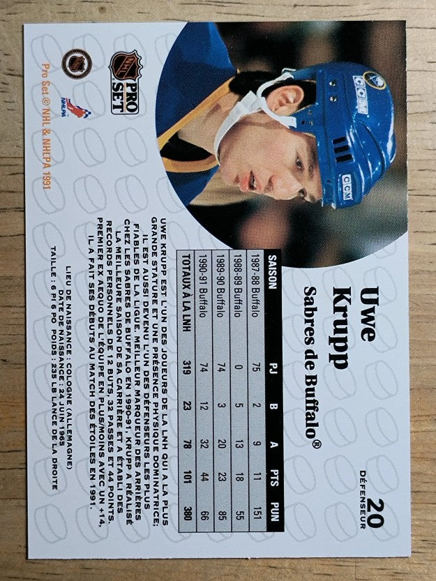 1991-92 Pro Set French #20 Uwe Krupp