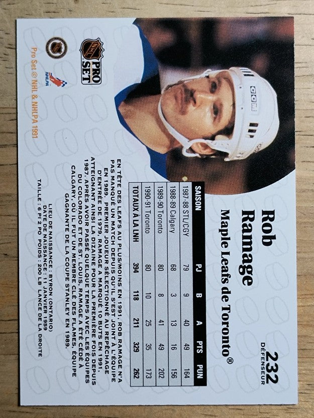 1991-92 Pro Set French #232 Rob Ramage