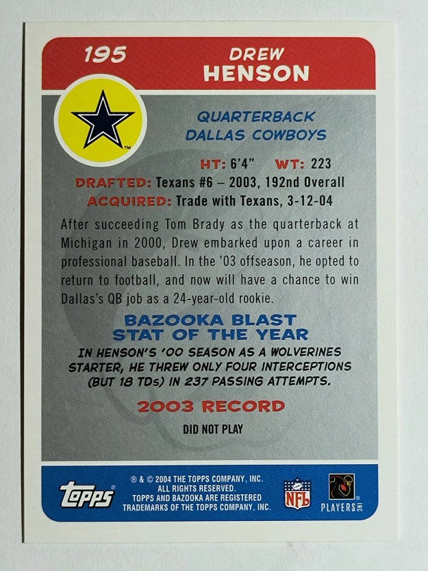 2004 Bazooka #195 Drew Henson RC