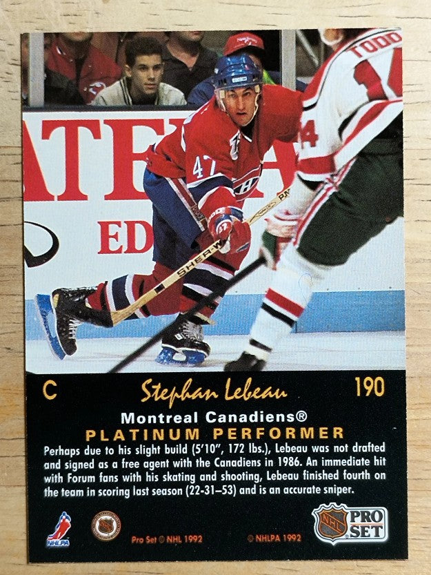 1991-92 Pro Set Platinum #190 Stephan Lebeau
