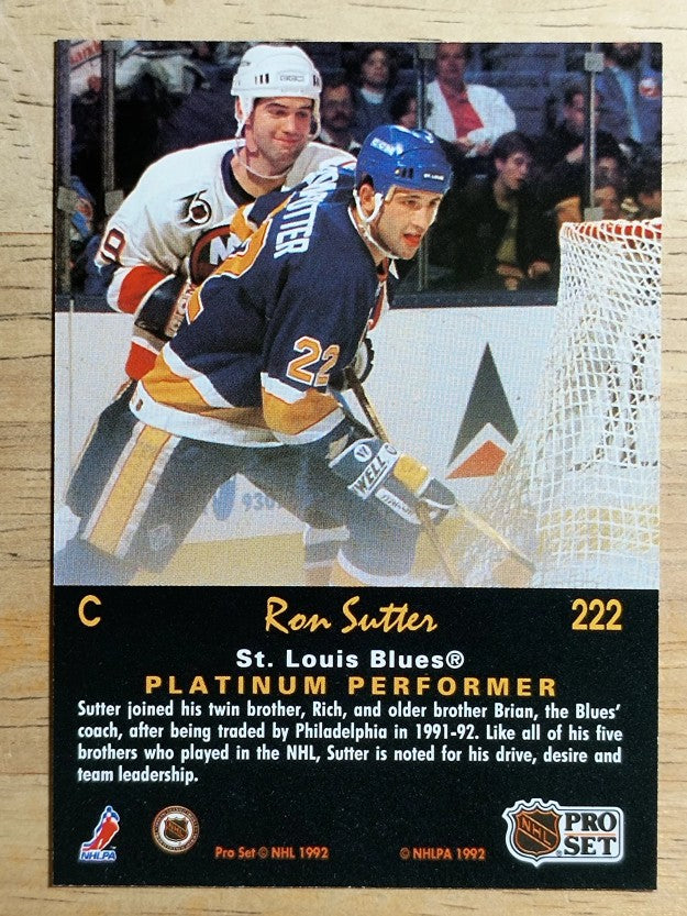 1991-92 Pro Set Platinum #222 Ron Sutter