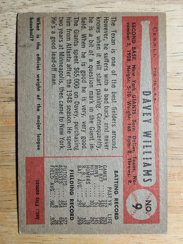 1954 Bowman #9 Dave Williams (VGEX)