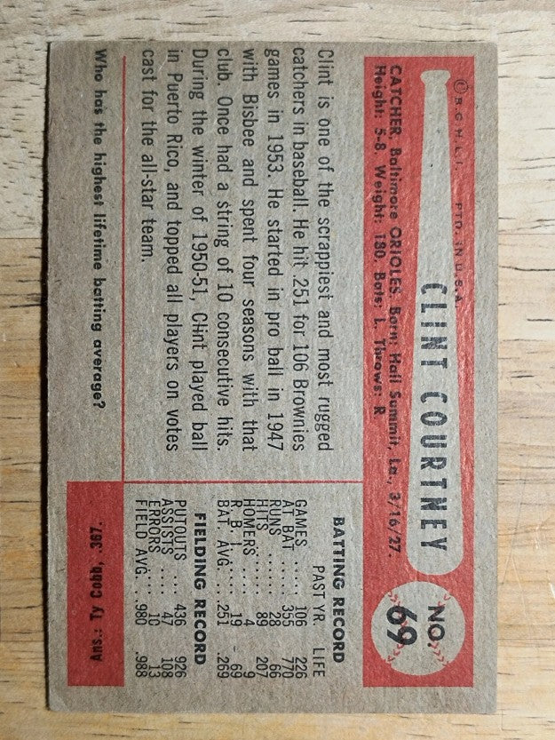 1954 Bowman #69 Clint Courtney (VGEX)
