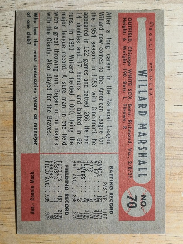 1954 Bowman #70 Willard Marshall (EX)
