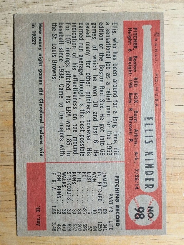 1954 Bowman #98 Ellis Kinder (VG)