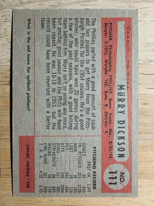 1954 Bowman #111 Murry Dickson (EX)