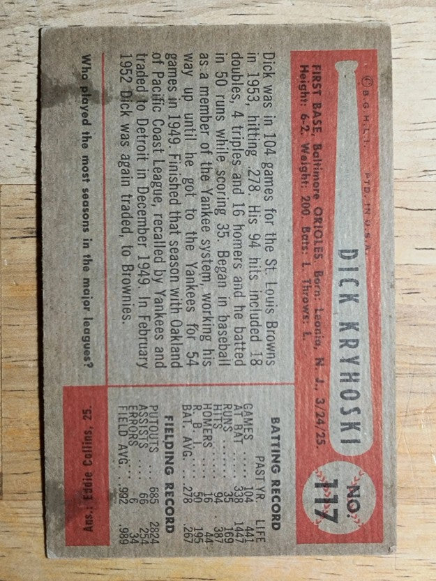 1954 Bowman #117 Dick Kryhoski (VGEX)