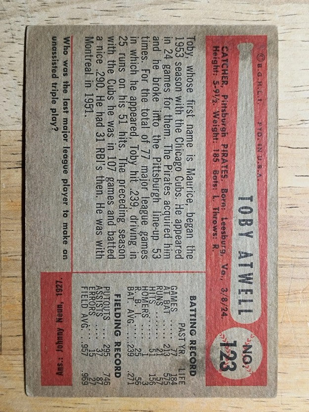 1954 Bowman #123 Toby Atwell (VGEX)