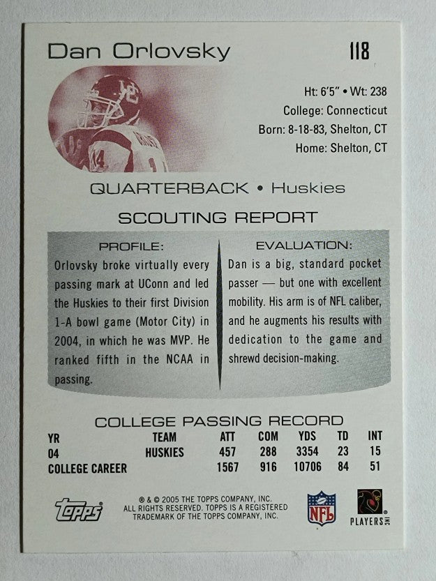 2005 Topps Draft Picks and Prospects #118 Dan Orlovsky RC