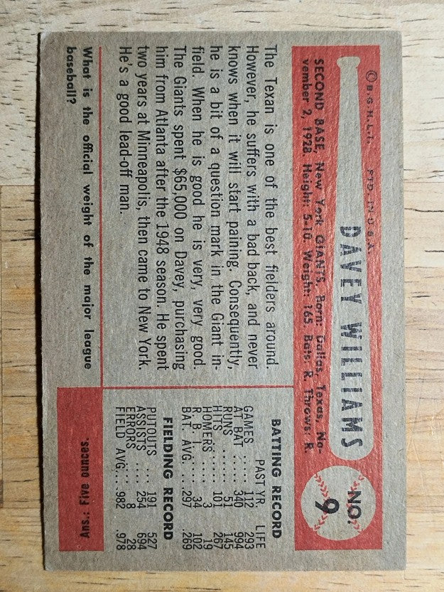 1954 Bowman #9 Dave Williams (VGEX)