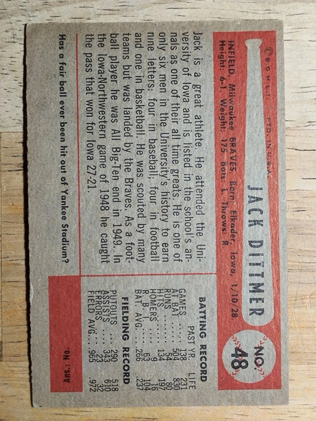 1954 Bowman #48 Jack Dittmer (EXMT)