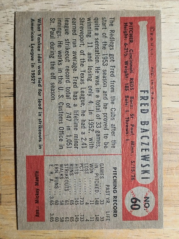 1954 Bowman #60 Fred Baczewski RC (EXMT)