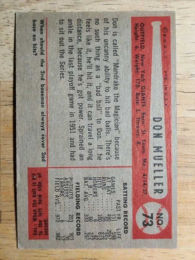 1954 Bowman #73 Don Mueller (VGEX)