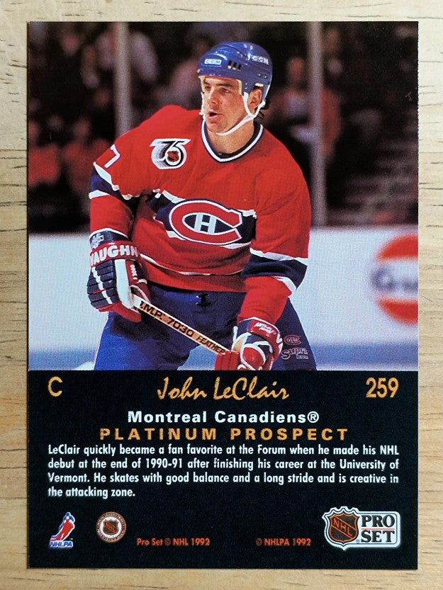 1991-92 Pro Set Platinum #259 John LeClair RC