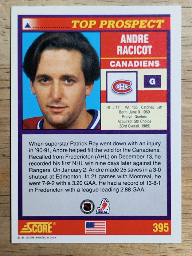1991-92 Score American #395 Andre Racicot TP RC