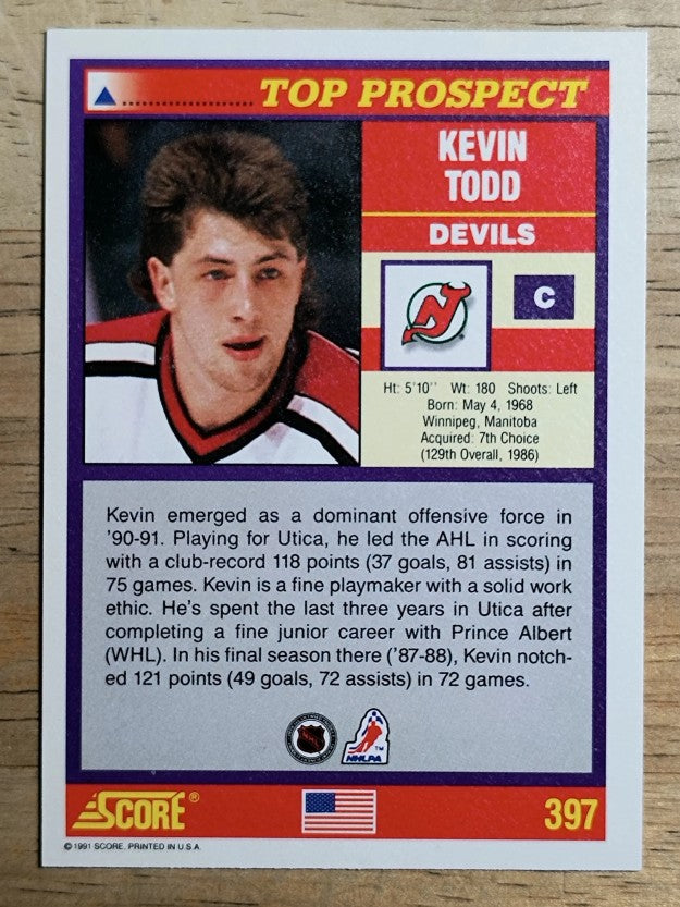 1991-92 Score American #397 Kevin Todd RC