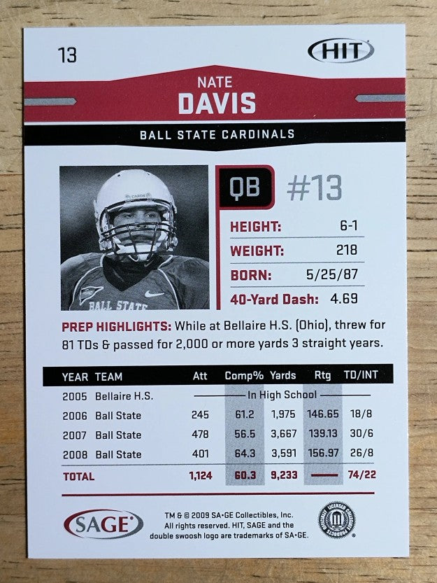 2009 SAGE HIT #13B Nate Davis holding ball