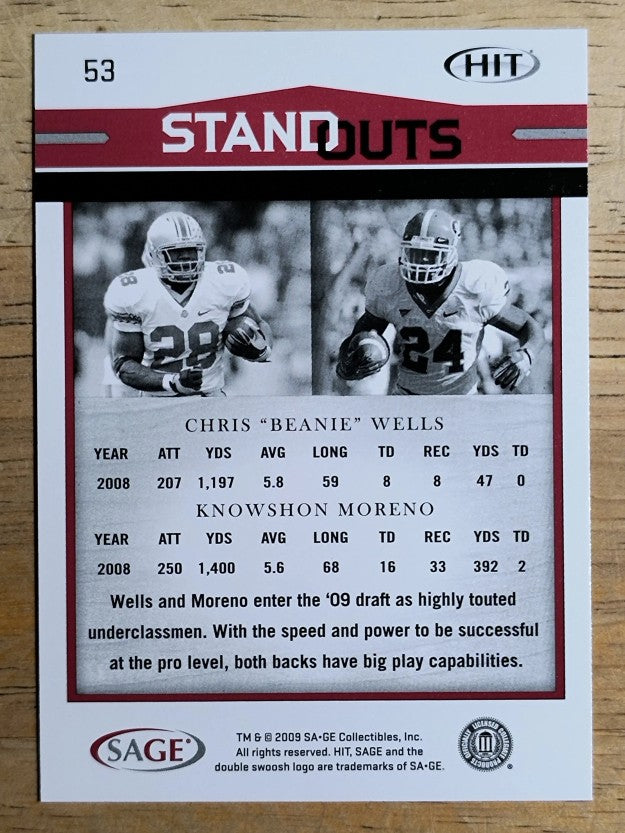 2009 SAGE HIT #53 Knowshon Moreno SO/Chris Wells