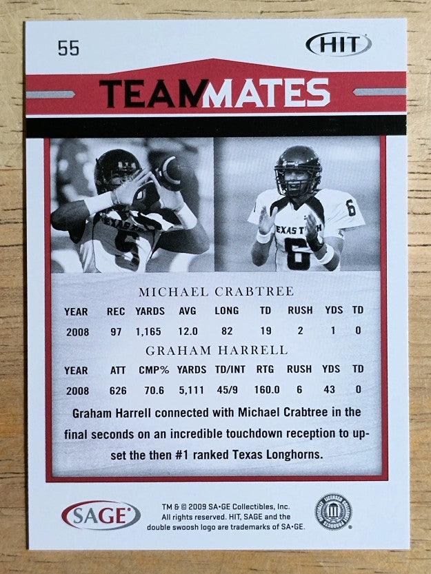 2009 SAGE HIT #55 Michael Crabtree TM/Graham Harrell