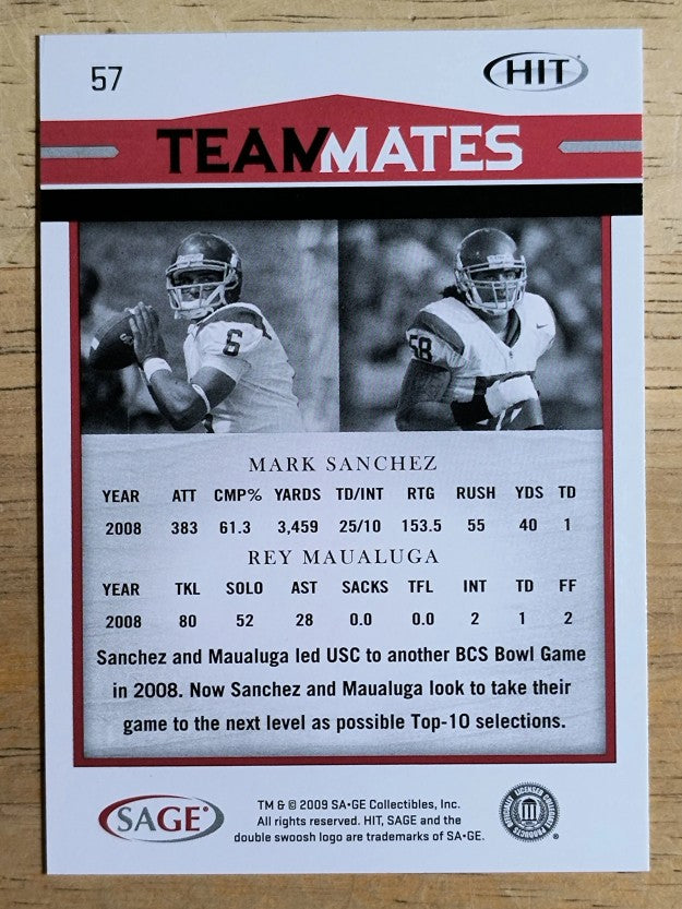 2009 SAGE HIT #57 Mark Sanchez TM/Rey Maualuga
