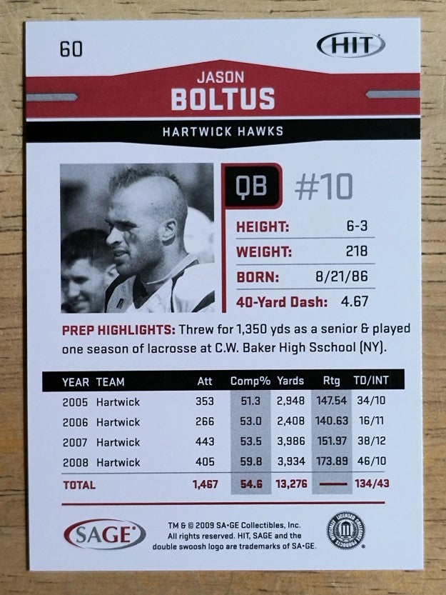 2009 SAGE HIT #60 Jason Boltus