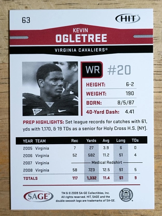 2009 SAGE HIT #63 Kevin Ogletree