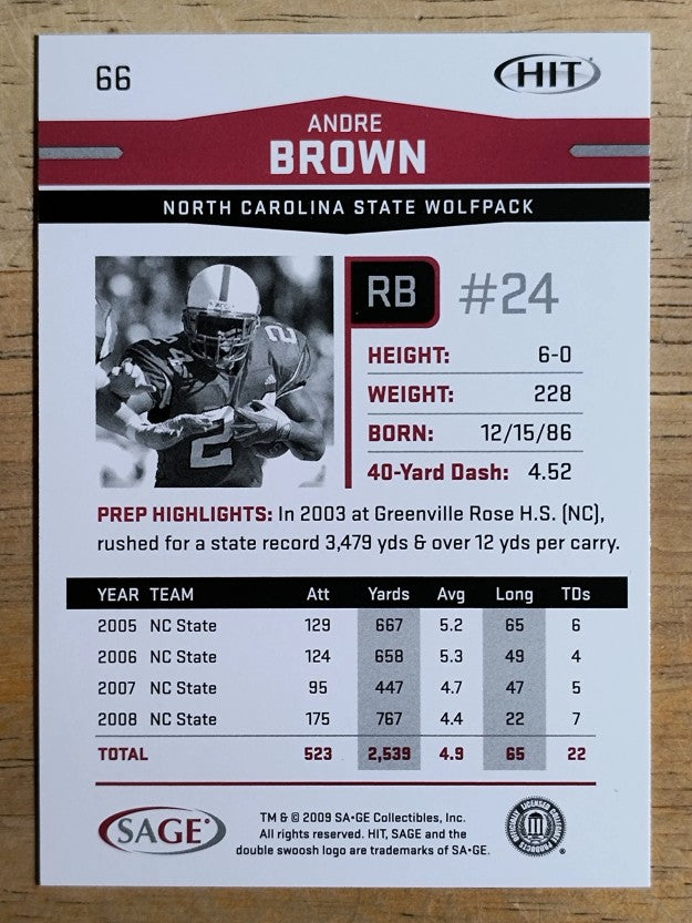 2009 SAGE HIT #66 Andre Brown