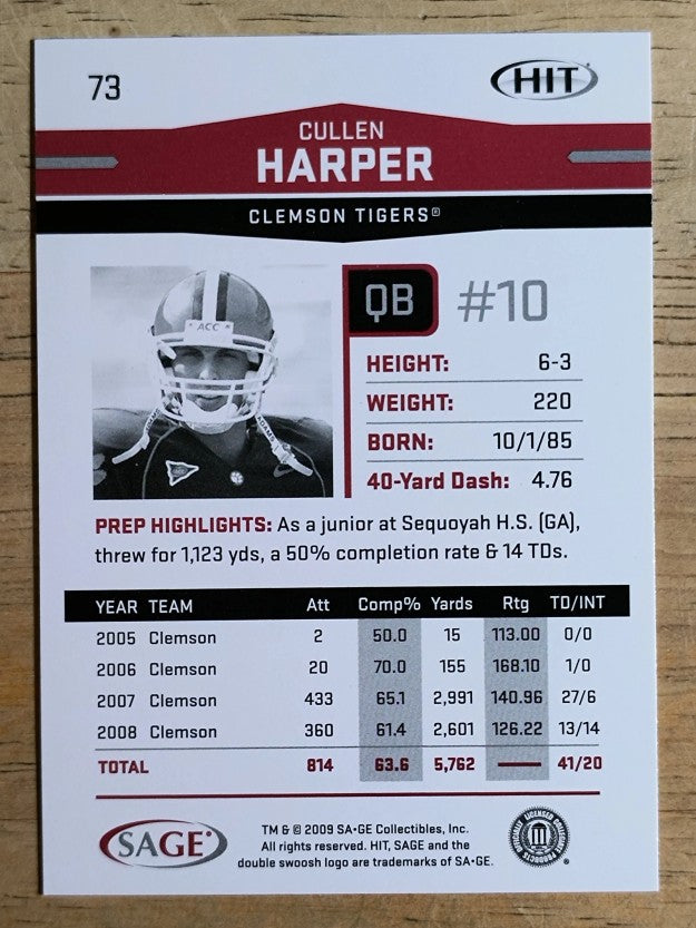 2009 SAGE HIT #73 Cullen Harper