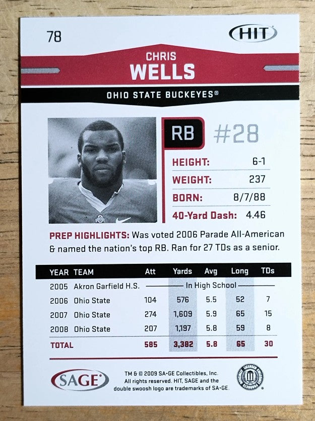 2009 SAGE HIT #78 Chris Wells
