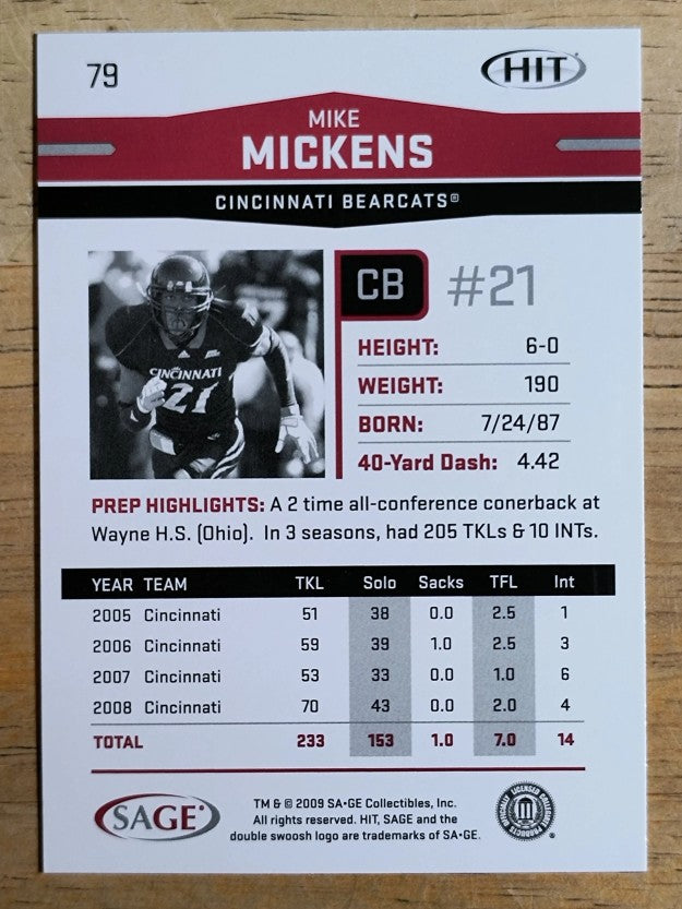 2009 SAGE HIT #79 Mike Mickens