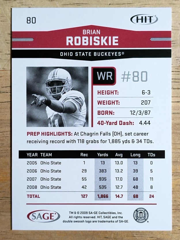 2009 SAGE HIT #80 Brian Robiskie
