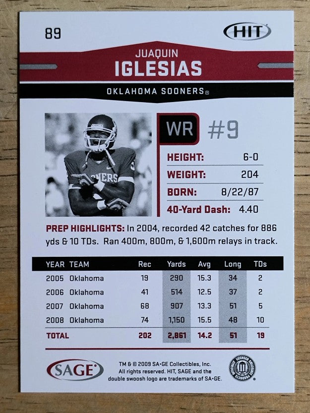 2009 SAGE HIT #89 Juaquin Iglesias