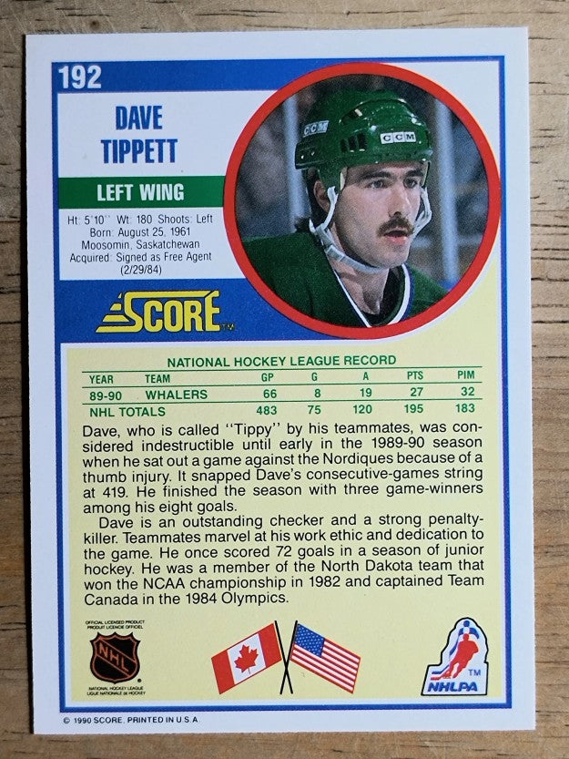 1990-91 Score #192 Dave Tippett