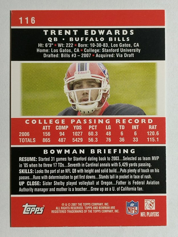 2007 Bowman #116 Trent Edwards RC