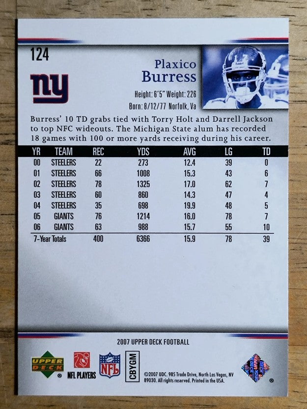 2007 Upper Deck #124 Plaxico Burress