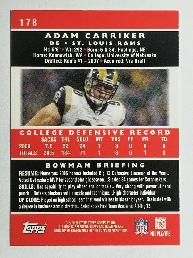 2007 Bowman #178 Adam Carriker RC