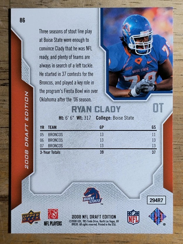 2008 Upper Deck Draft Edition #86 Ryan Clady RC