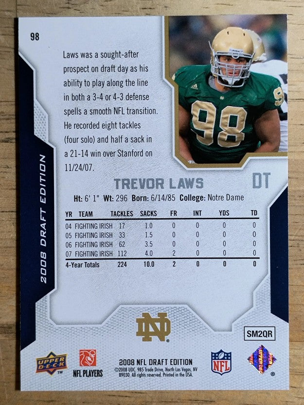 2008 Upper Deck Draft Edition #98 Trevor Laws RC